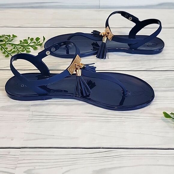 Gold Toe Blue Tassle Detail Flat Thong Sandals Womens Size 7 - Picture 3 of 10